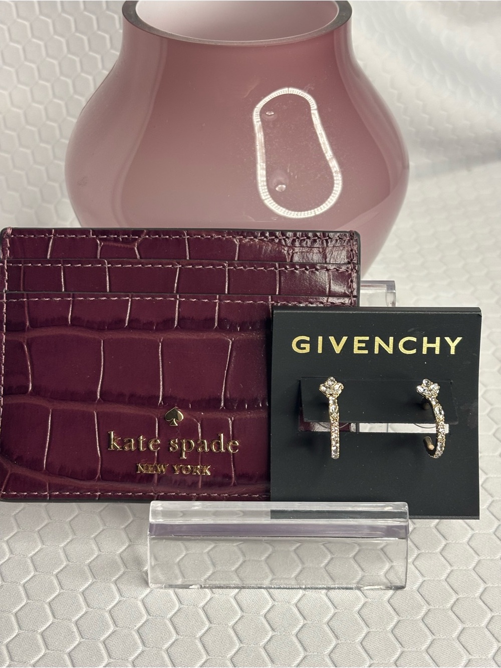 Kate Spade Croc-Embossed Leather Card Holder and Givenchy Crystal Hoops NWT